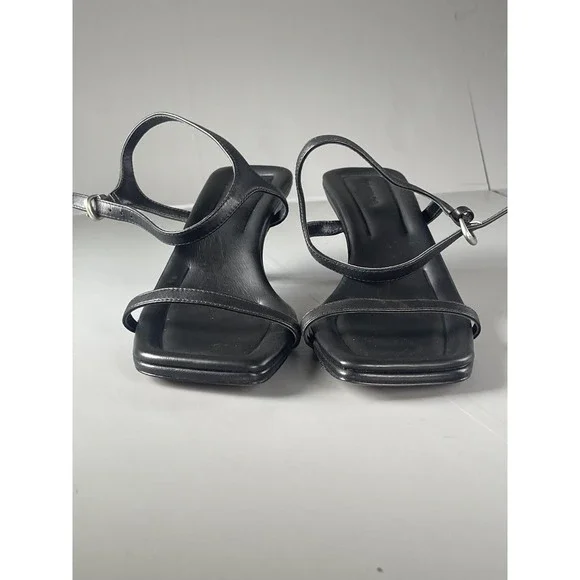 Vince Sandals Womens Size 8 Black Leather Square Toe Slingback Kitten Heel - Picture 10 of 11